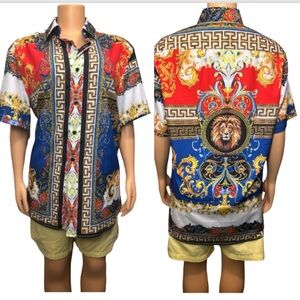 Suslo Couture Shirt Multi Color Bold Print Motif, Short Sleeves Size XL